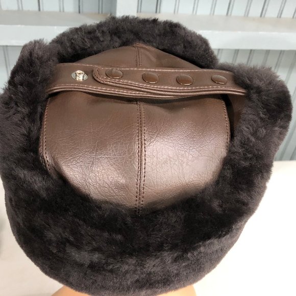 Langenberg Brown Vinyl Trooper 6 7/8 Winter Hat Ear Flaps Made USA - Picture 5 of 10